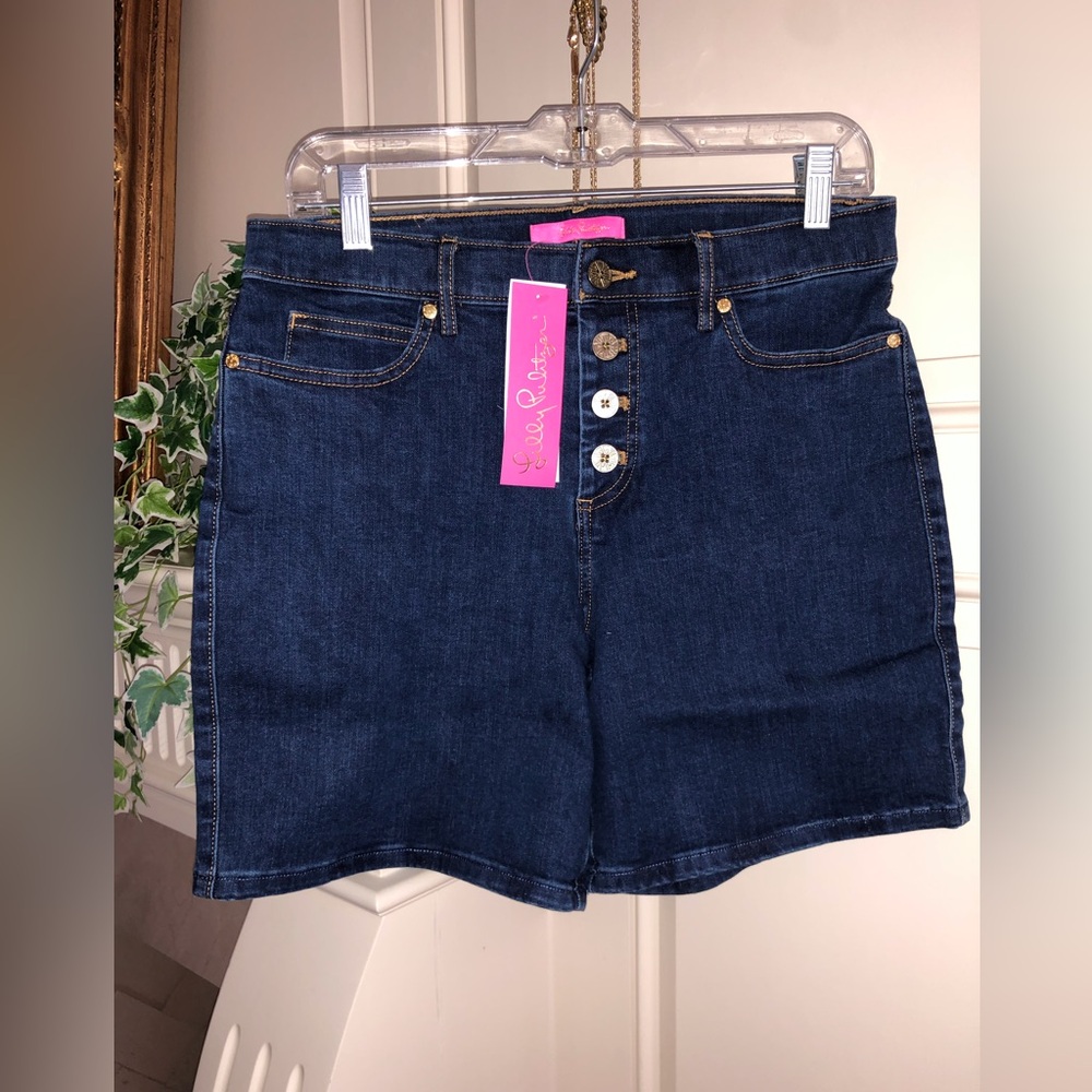 NWT Lilly Pulitzer Caraway Stretch Denim Shorts High Rise Button FrontSize 8